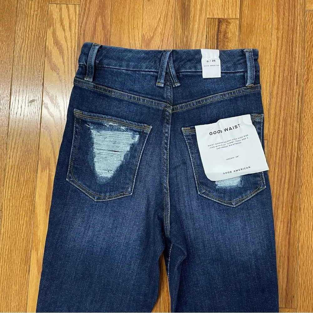 Good American Good Waist Denim Jeans Size 2/26 Chewed Back Pockets NWT_6